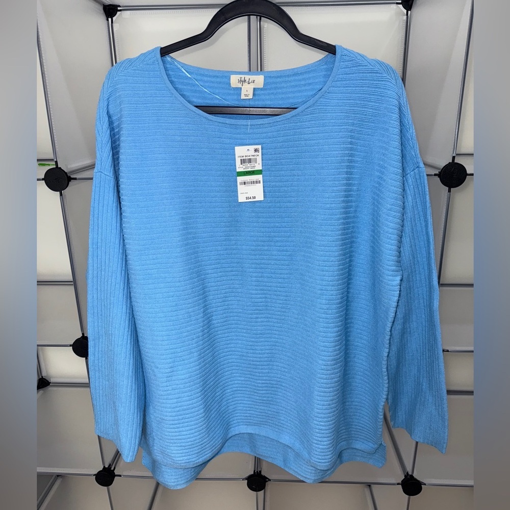 Style & Co Women's Boatneck Rib Pullover Sweater Bright Skies Size L